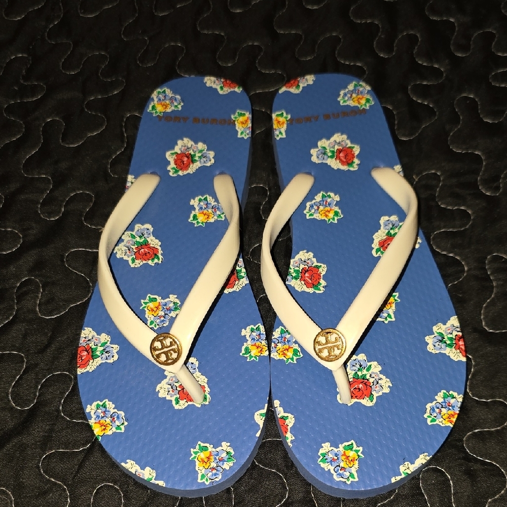Tory Burch Blue Floral Sandals Size 6